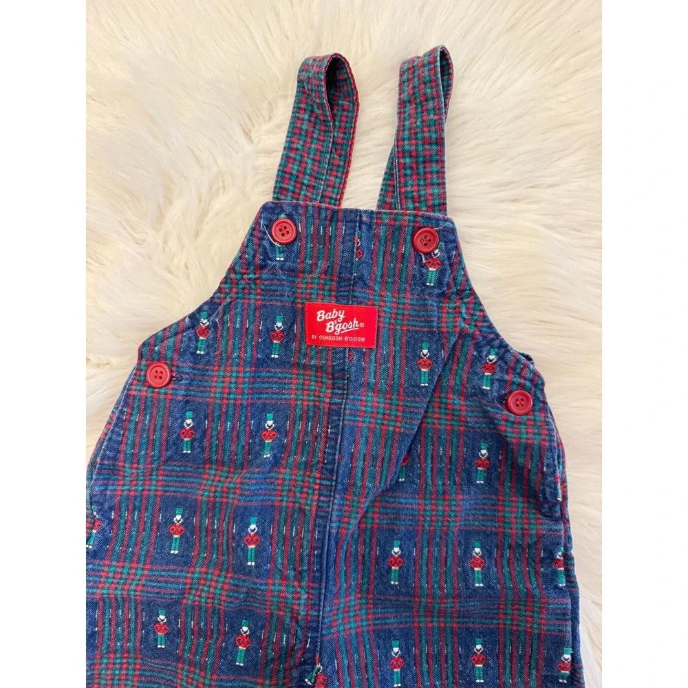 Vintage Baby‎ OshKosh B'gosh Plaid Nutcracker Overalls 6/9m Made in USA Holiday